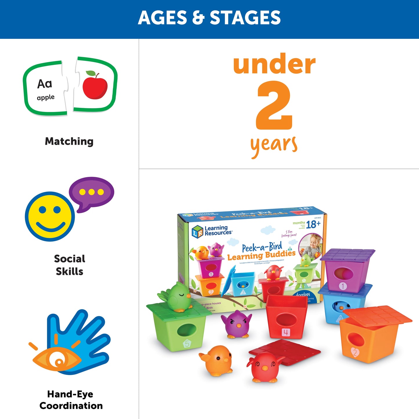 Peek-A-Bird Learning Buddies - 15 Pieces, Toddler Learning Toys for Boys and Girls Ages 18+ Months