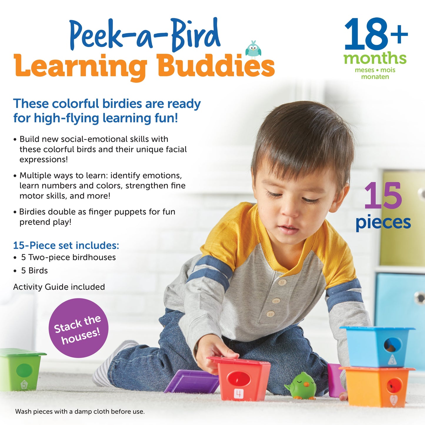 Peek-A-Bird Learning Buddies - 15 Pieces, Toddler Learning Toys for Boys and Girls Ages 18+ Months