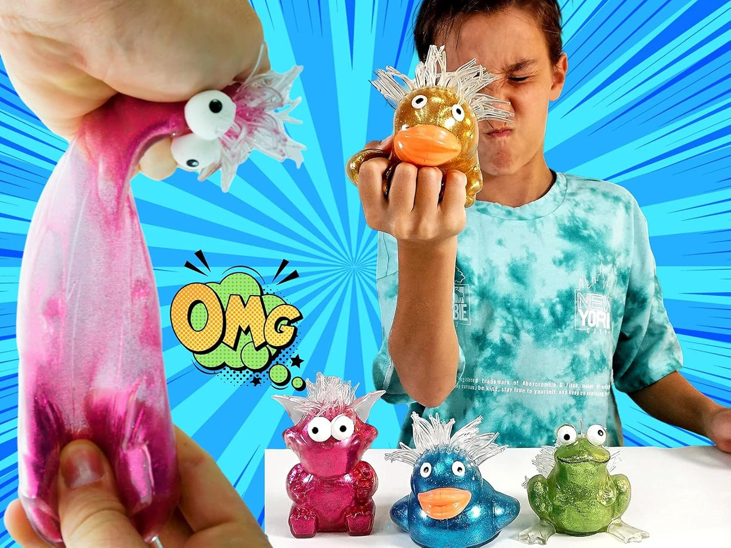 Glitter Goblin Fidget Squeeze Toy (3 Kawaii Squishies Pack) Slow Rising Squishy Toys for Kids. OCD Relief Items, Sensory Bin Filler, Bulk Squishy Party Favors. 4348-3S