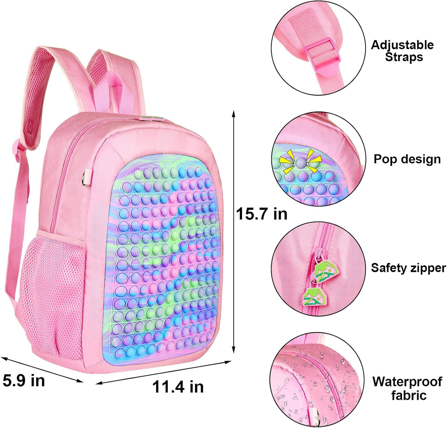 Pop School Backpack for Girls, Large Capacity Lightweight Bookbag Schoolbag Backpack for School Supplies Back to School