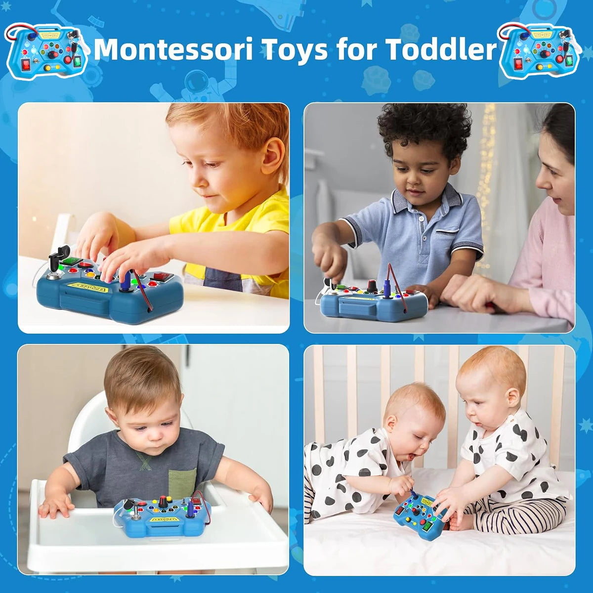 Montessori Busy Board Sensory Toys with LED Light Switch Control Board Travel Activities Children Games for 2-4 Years Old