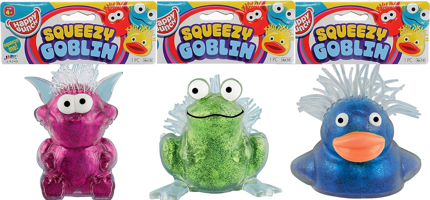 Glitter Goblin Fidget Squeeze Toy (3 Kawaii Squishies Pack) Slow Rising Squishy Toys for Kids. OCD Relief Items, Sensory Bin Filler, Bulk Squishy Party Favors. 4348-3S