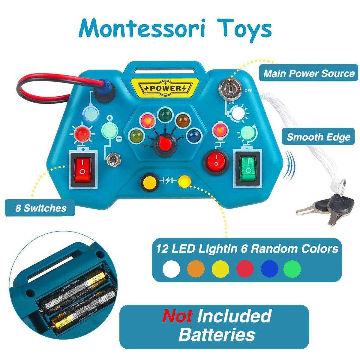 Montessori Busy Board Sensory Toys with LED Light Switch Control Board Travel Activities Children Games for 2-4 Years Old