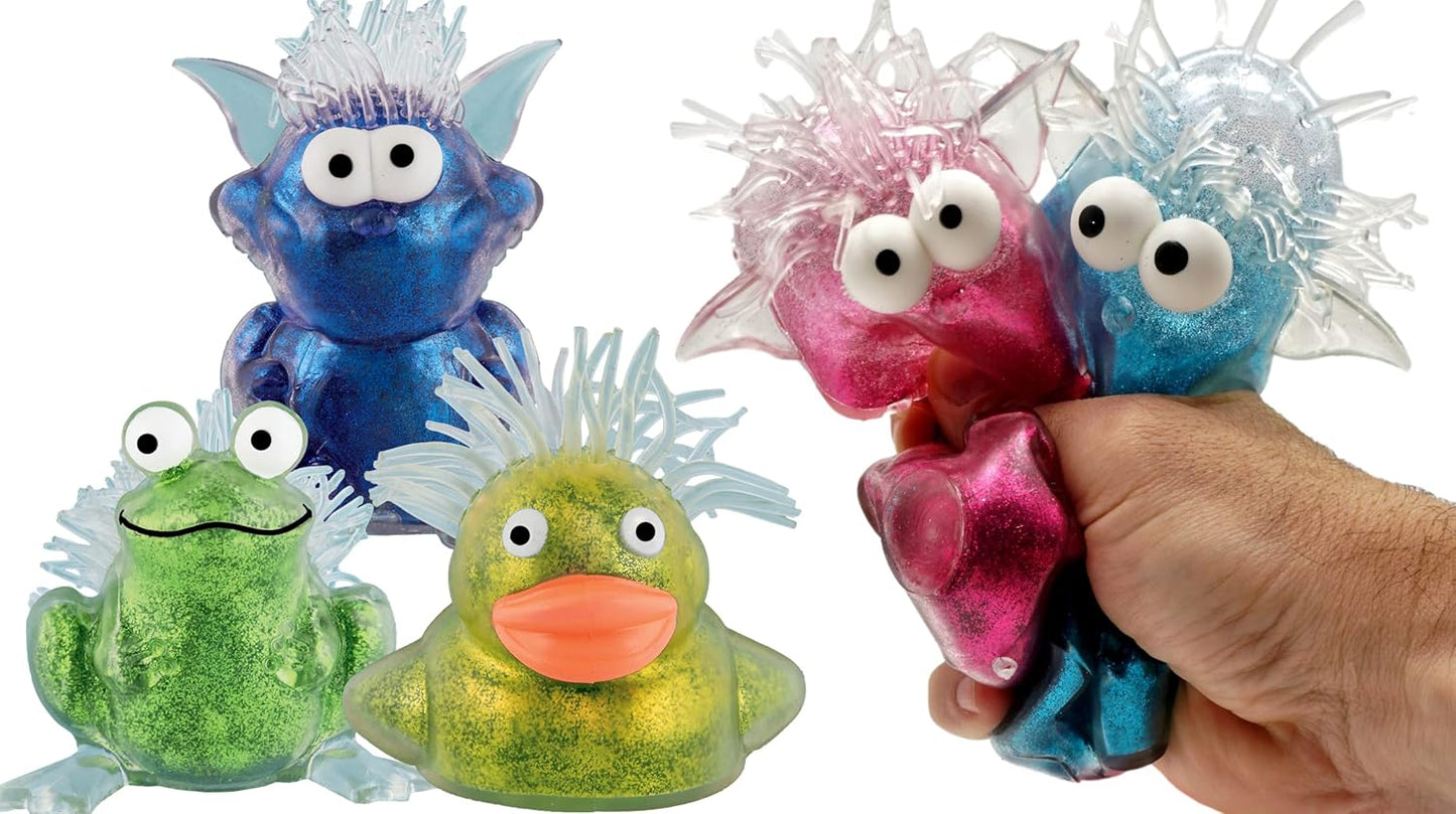 Glitter Goblin Fidget Squeeze Toy (3 Kawaii Squishies Pack) Slow Rising Squishy Toys for Kids. OCD Relief Items, Sensory Bin Filler, Bulk Squishy Party Favors. 4348-3S
