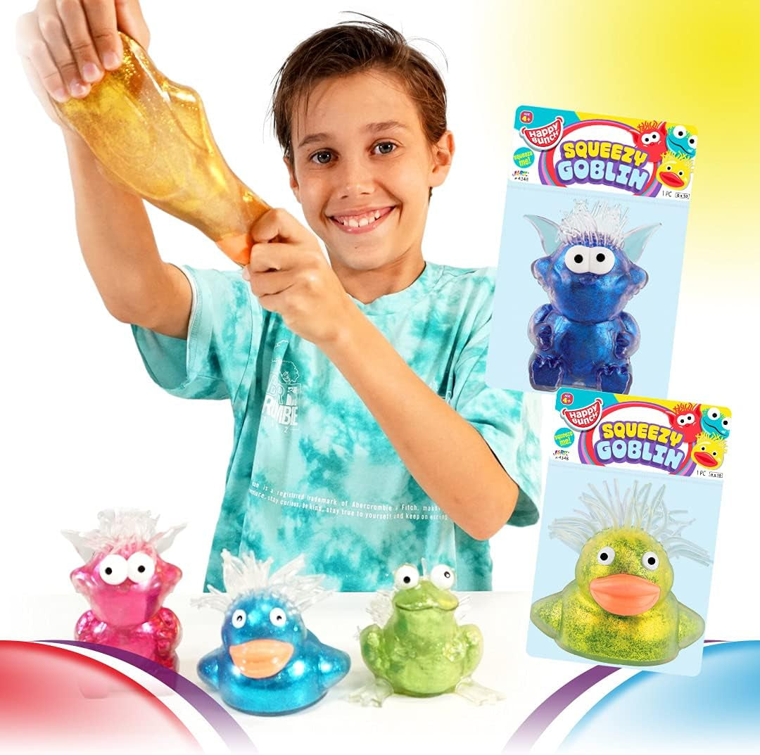 Glitter Goblin Fidget Squeeze Toy (3 Kawaii Squishies Pack) Slow Rising Squishy Toys for Kids. OCD Relief Items, Sensory Bin Filler, Bulk Squishy Party Favors. 4348-3S