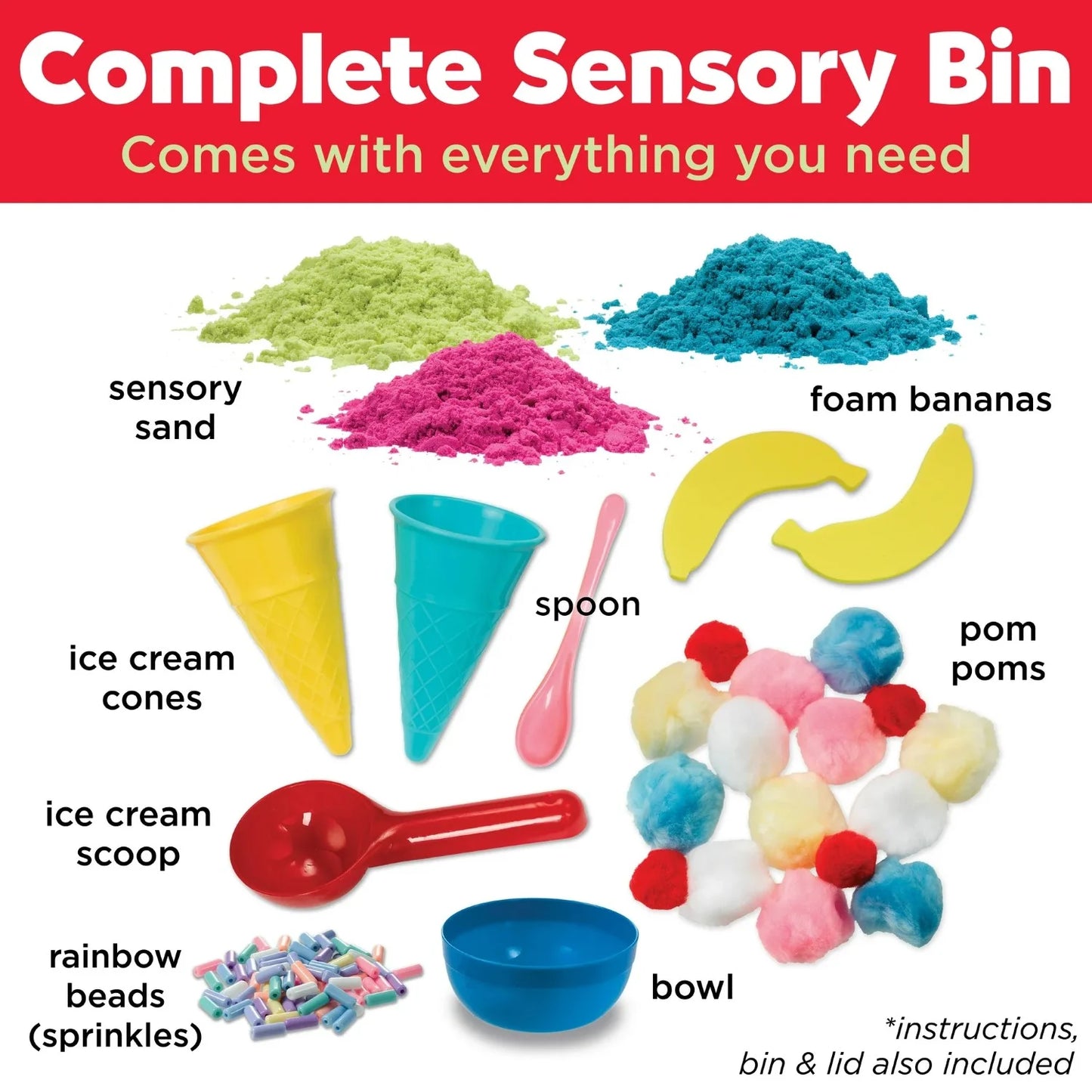 Sensory Bin: Ice Cream Shop, Sensory Toys for Kids – Ice Cream Toy Play Set Ages 3-5+