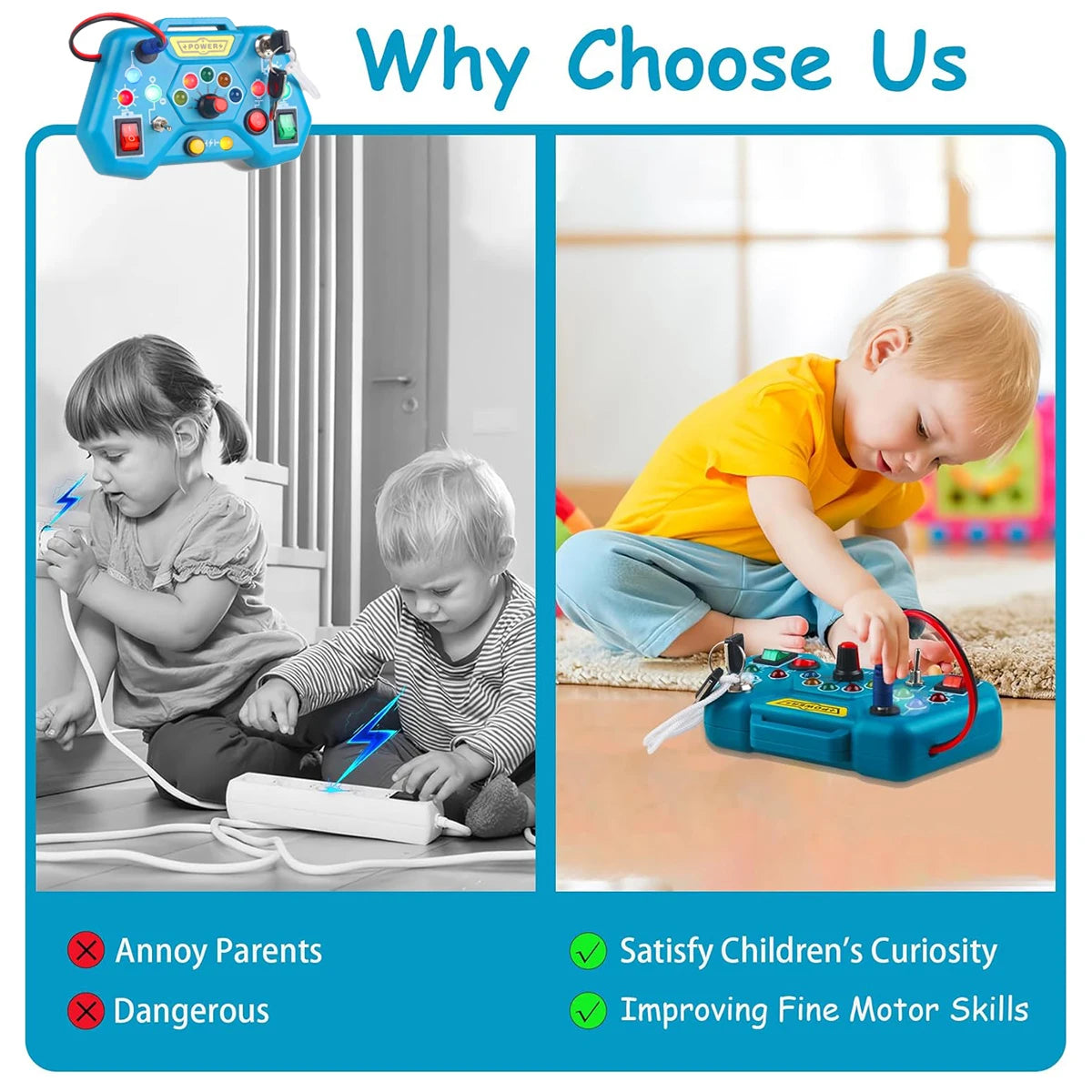 Montessori Busy Board Sensory Toys with LED Light Switch Control Board Travel Activities Children Games for 2-4 Years Old